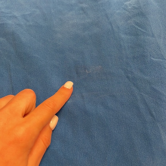 Ecru Royal Blue Short Sleeve Silk Blouse - Picture 5 of 7